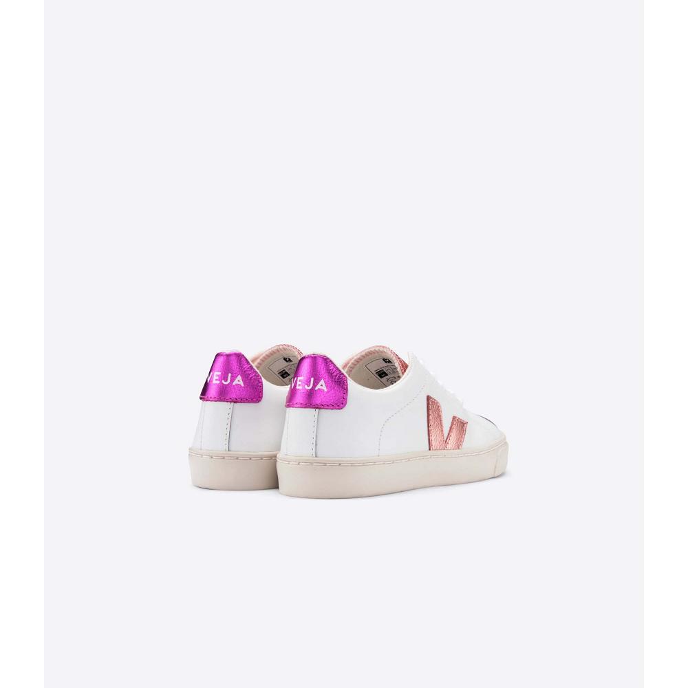 Veja ESPLAR LEATHER Sneakers Kinderen White/Pink/Purple | BE 809PJJ